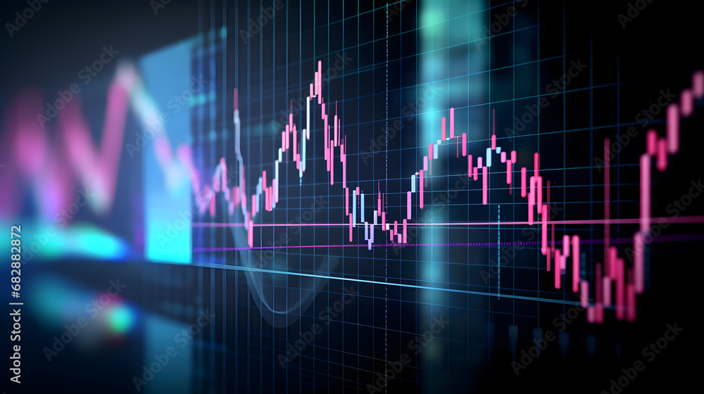 Illustration of stock market colored graphs on the digital screen