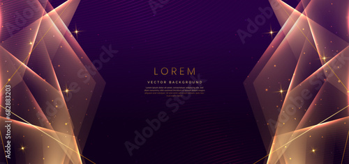 Abstract luxury golden triangles lighting effect glowing on dark purple background and sparkle.
