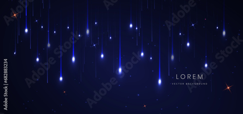 Abstract elegant blue glowing line with lighting effect sparkle on dark blue background. Template premium award design.