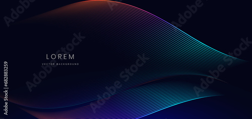 Abstract luxury dark blue background with colorful lines waves. Shiny wave lines design element.