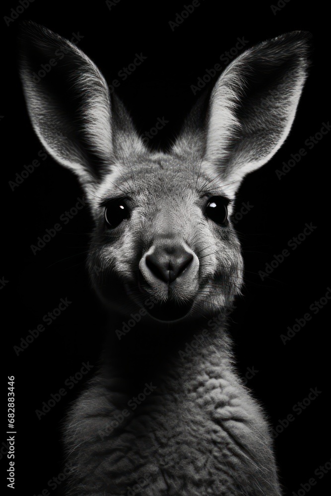 Black and white photography of a kangaroo, generated with AI Black and white photography of a kangaroo, generated with AI