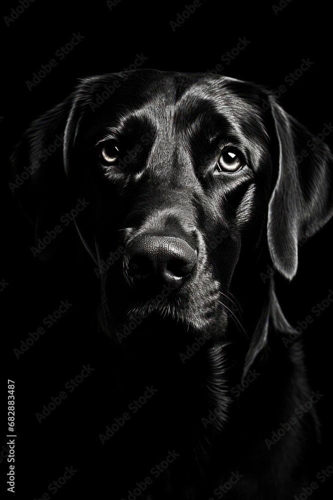Black and white photography of a dog, generated with AI Black and white photography of a dog, generated with AI