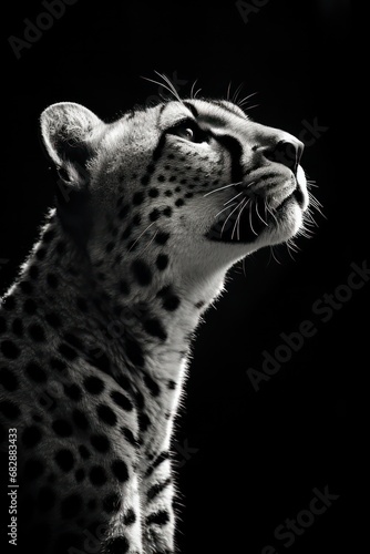 Black and white photography of a cheetah, generated with AI