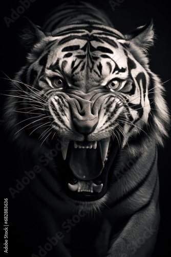 Black and white photography of a tiger, generated with AI
