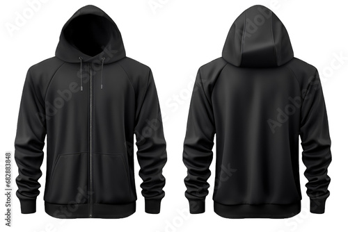black hoodie jacket mockup  front and back view PNG isolated on white transparent background photo