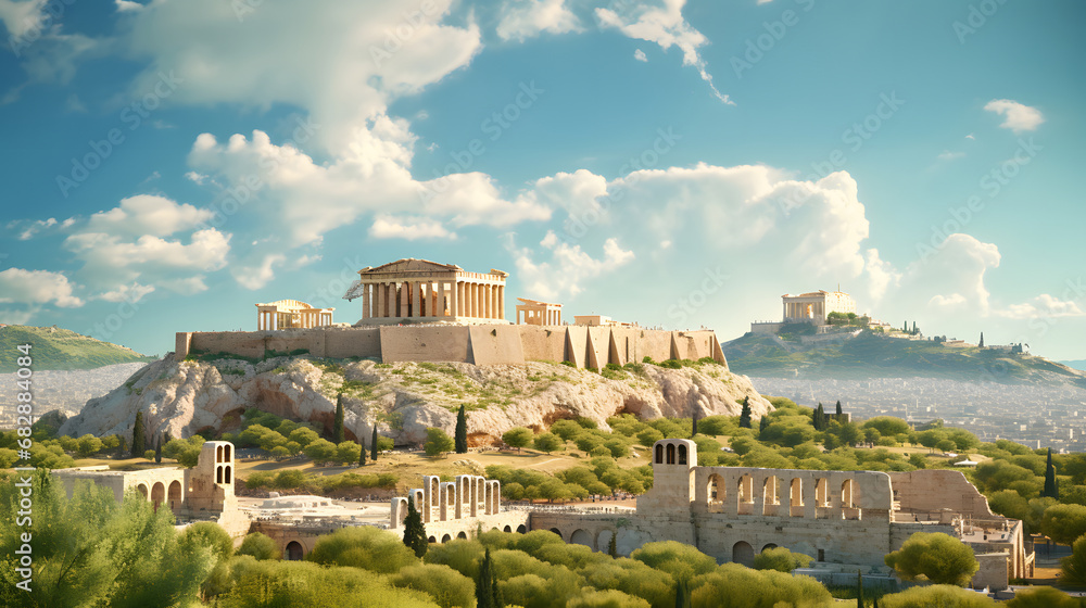 The ancient city of Athens, Greece, with its iconic Acropolis and Parthenon, offers a rich historical backdrop. Ai Generated.NO.04