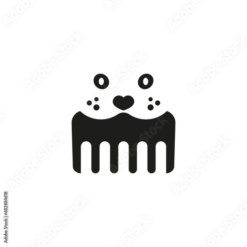 Cat grooming logo design template. Cat face with comb. Vector clipart and drawing. Isolated illustration on white background.