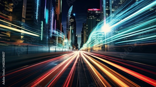 Electric Light Tracks in High-Energy Motion, waves and speed, traffic in the city at night