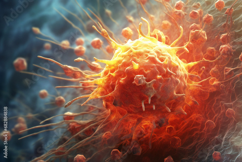 Concept of cancer cell attacking body cell photo