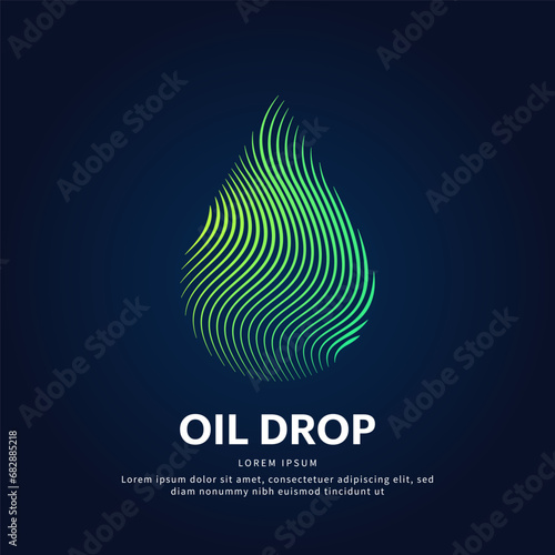 simple logo Drop of oil Illustration in a linear style. Abstract line art oil drop Ecology Logotype concept icon. Vector logo oil drop color silhouette on a dark background. EPS 10