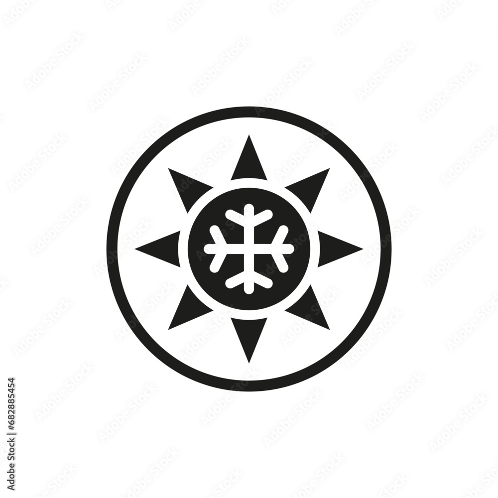 Sun and snowflake icon together and inside. Symbol of any season. All-season sign. Winter, summer and and all weather. Sun and snowflake icon together and inside. Symbol of any season. All-season sign. Winter, summer and and all weather.