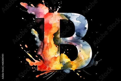 letter b, watercolor style, on black background