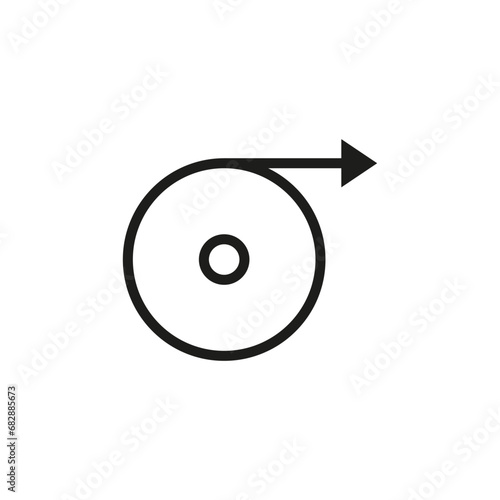 Symbol for unwinding material. Circle with direction movement arrow. Vector icon.