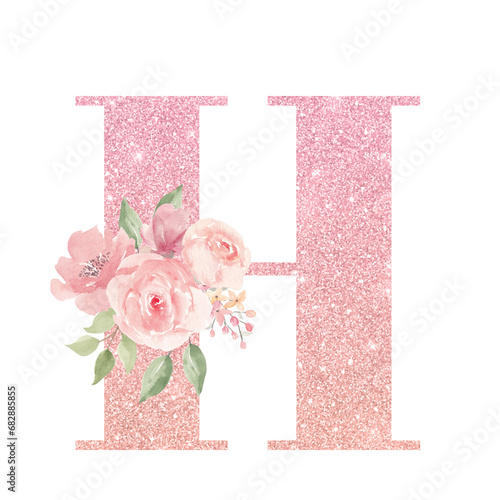 glitter Alphabet Letter H with Flowers