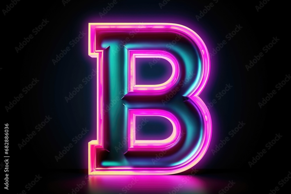 letter b, retro 80s neon style, on white background letter b, retro 80s neon style, on white background
