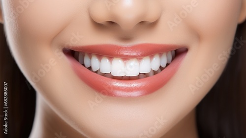 Smiling woman with white teeth  close-up of teeth on face