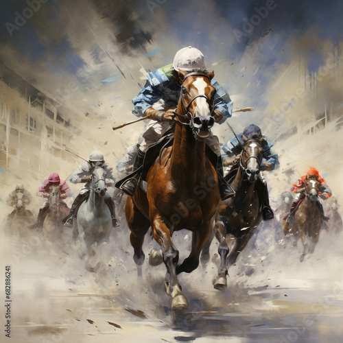 Horse racing illustration, generative ai, 