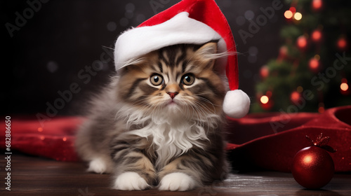 Cute cat puppy with Christmas hat