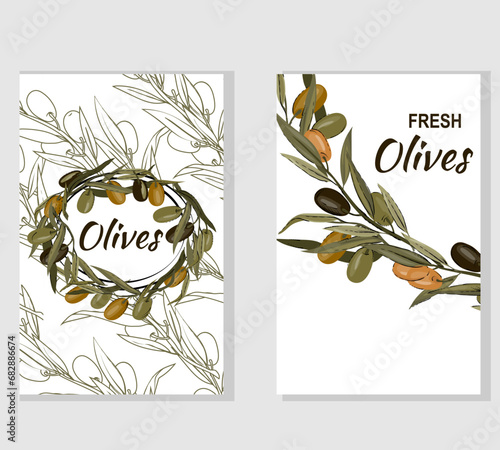 Olive label or tag set is a collection of sketch style designed labels for bottles of olive oil and cosmetic products, hand drawn vector illustration.