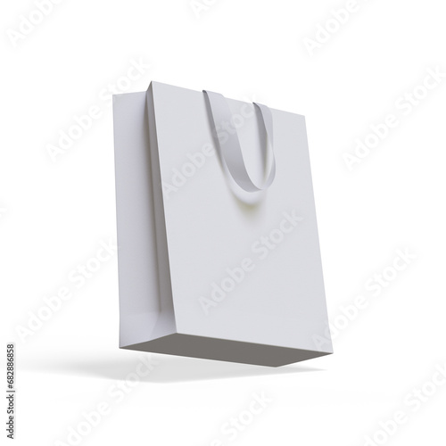 Shopping bag white color realistic paper texture isolated on white background illustration 3D rendering