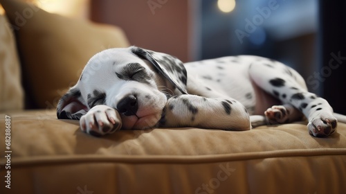 Dalmatian puppy sleeps on the sofa. photo