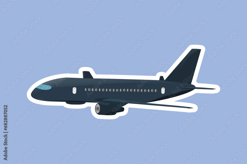 Airplane sticker vector illustration, travel logo design. Passenger plane icon.
