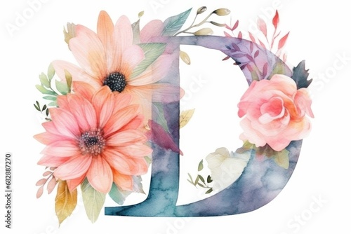 letter d, watercolor style, on white background