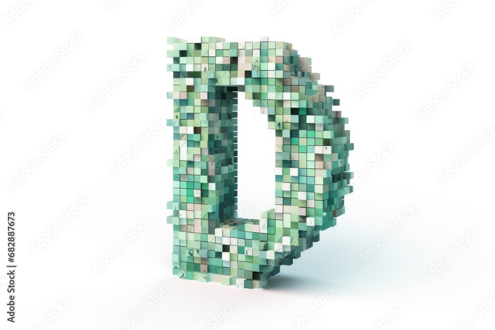 letter d, pixelated, on white background letter d, pixelated, on white background