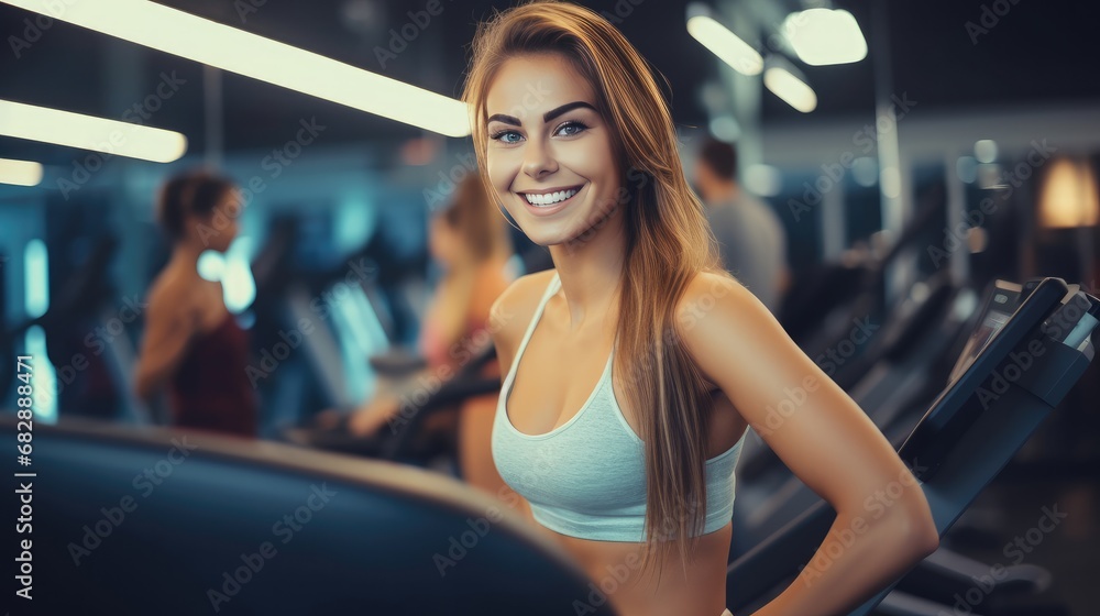 Close up image of attractive fit woman in gym