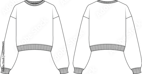 ribbed drop shoulder sweatshirt sweater technical sketch template flat sketch cad mockup fashion woman