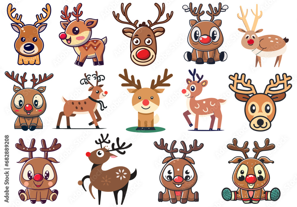Fototapeta premium Set of Christmas Reindeer Vector Bundle, Vector Design