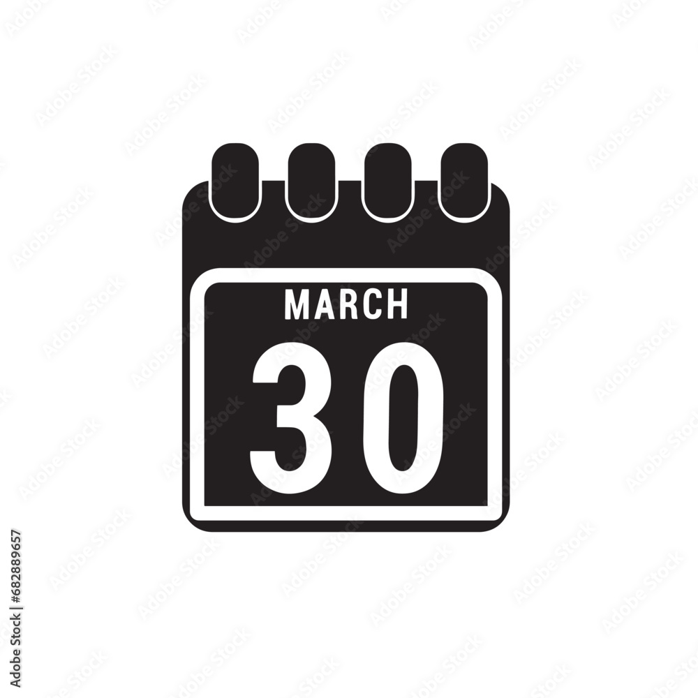 Calendar displaying day 30 (thirtieth) of the March - Day 30 of the month. Illustration Calendar displaying day 30 (thirtieth) of the March - Day 30 of the month. Illustration
