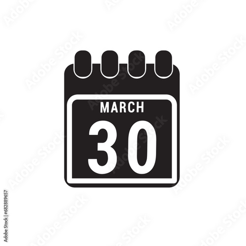 Calendar displaying day 30 (thirtieth) of the March - Day 30 of the month. Illustration