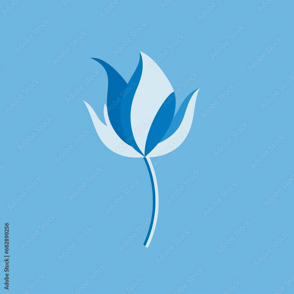 Simple graphic of blue tulip flower. Flat clean cartoon 2D illustration style