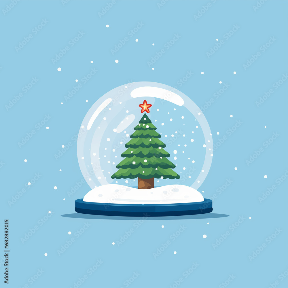A simple snow globe with a single tree inside. Flat clean illustration style