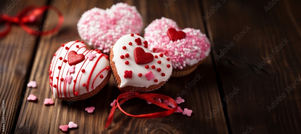 Valentine’s Day Cupcakes on Wooden Table Valentine’s Day Cupcakes on Wooden Table