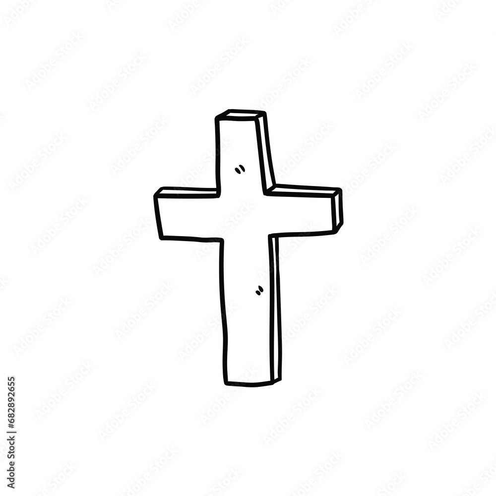 A hand-drawn cartoon doodle sketch of a Christian cross on a white background. A hand-drawn cartoon doodle sketch of a Christian cross on a white background.