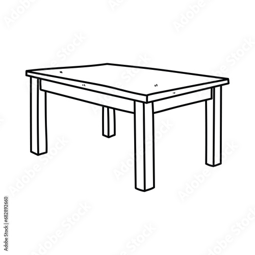 A hand-drawn cartoon doodle sketch of a wooden table on a white background.
