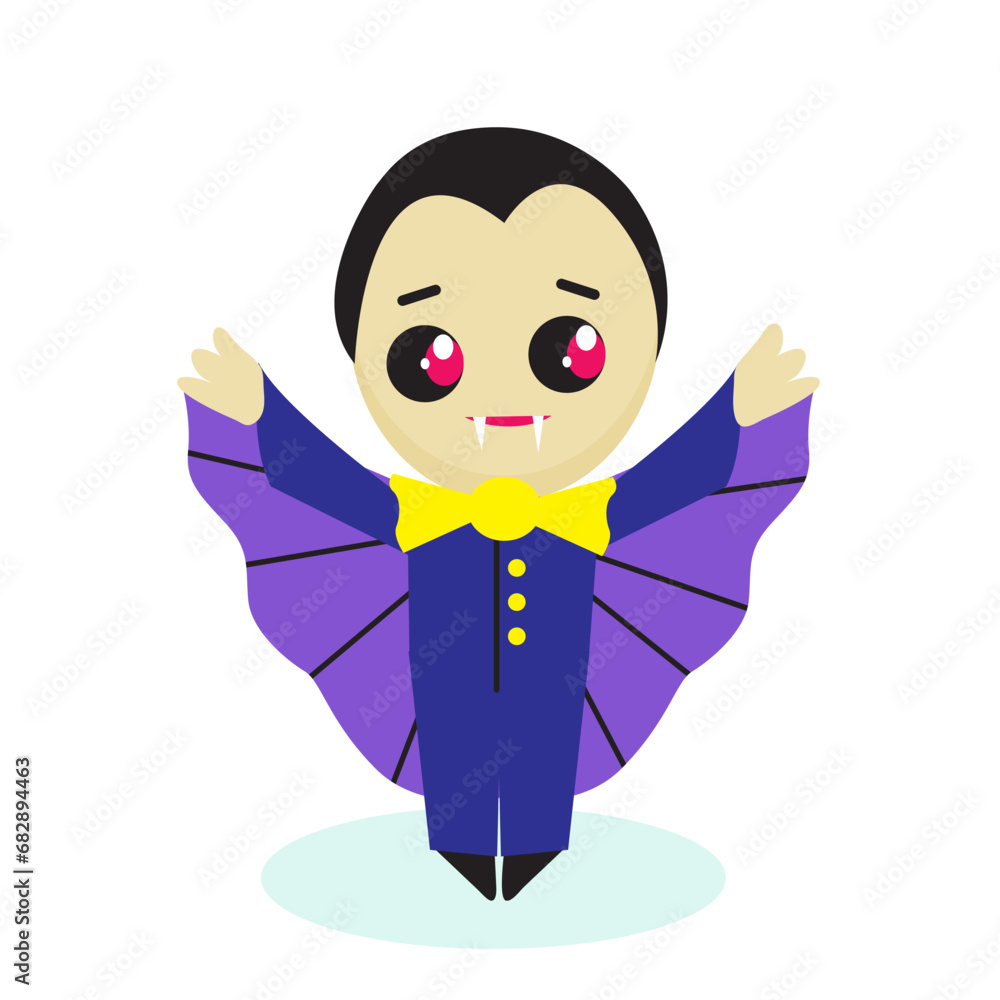 Fototapeta premium Cute vector flat Halloween character. Baby Dracula.