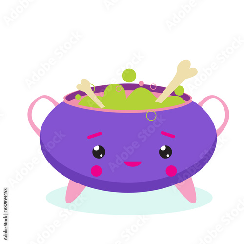 Vector magic object. Cauldron with magic potion flat illustration.