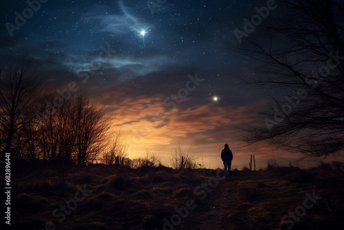 One person and a beautiful night landscape © pavlofox