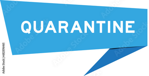 Blue color speech banner with word quarantine on white background
