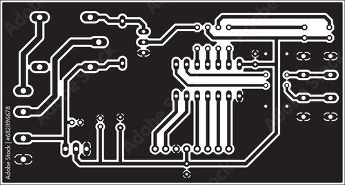 Electric background. Vector pcb pattern. 
Printed circuit board of an electronic 
device with
conductors and contact pads placed on it. 
Engineering drawing of a pcb. 