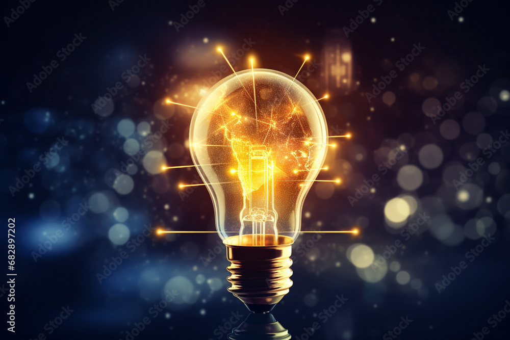 Close up of a light bulb, digital marketing creative new idea and innovation concept, isolated on a blurred background and glare light. Generative AI. Close up of a light bulb, digital marketing creative new idea and innovation concept, isolated on a blurred background and glare light. Generative AI.