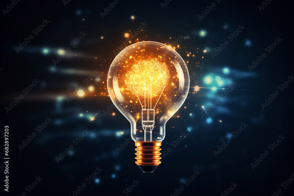 Close up of a light bulb, digital marketing creative new idea and innovation concept, isolated on a blurred background and glare light. Generative AI. Close up of a light bulb, digital marketing creative new idea and innovation concept, isolated on a blurred background and glare light. Generative AI.
