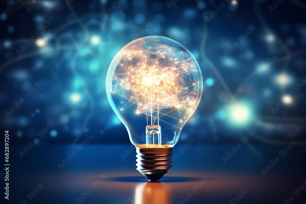 Close up of a light bulb, digital marketing creative new idea and innovation concept, isolated on a blurred background and glare light. Generative AI. Close up of a light bulb, digital marketing creative new idea and innovation concept, isolated on a blurred background and glare light. Generative AI.