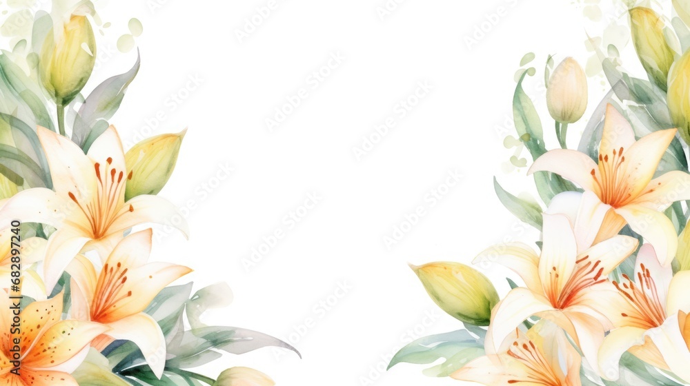 Obraz premium watercolor floral border frame, Easter illustration with copy space