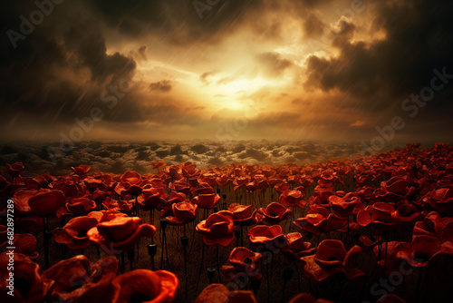Victims of the First World War. Red poppies and victims of war photo