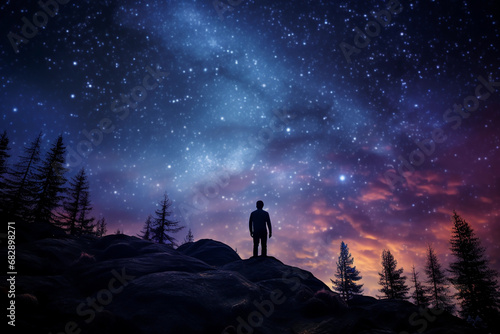 Man and the starry sky. night landscape