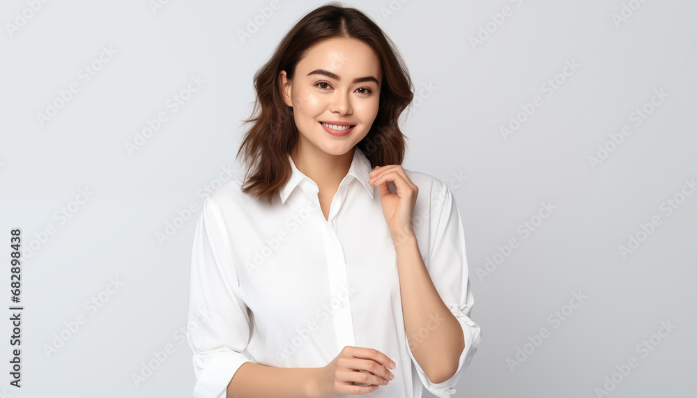 Isolated Elegance: Beautiful Asian Business Lady in Casual Attire, Smiling with Confidence, the Picture of Success and Attractiveness Isolated Elegance: Beautiful Asian Business Lady in Casual Attire, Smiling with Confidence, the Picture of Success and Attractiveness
